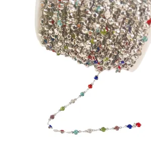 Colorful rhinestone cup chain for DIY jewelry making, copper base crystal chain crafting supplies.