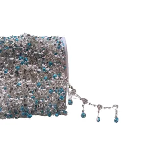 Catena di strass blu e argento fai da te per accessori capelli Lolita e creazione gioielli.