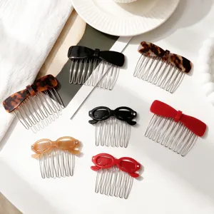 Korean Style Cute Bow Glasses Hair Comb Resin Metal Hair Fork Side Bangs Fragment Hair Pin Fashion Hair Accessories