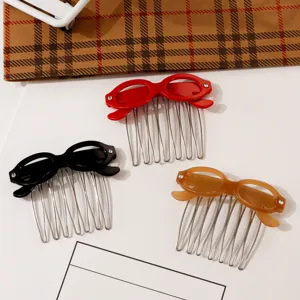 Korean style mini glasses hair comb set cute tortoiseshell bangs side hair fork accessory