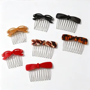 Korean style bow hair comb cute mini glasses hair fork retro tortoiseshell fringe clip