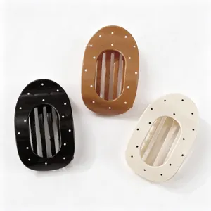 Pinces à cheveux ovales à pois français, accessoires de cheveux rétro simples blanc caramel.