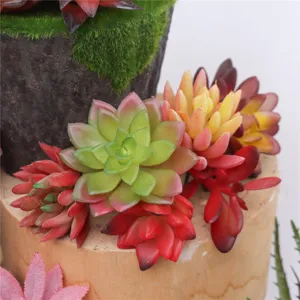 Close-up of vibrant artificial succulent plants, detailed leaves for DIY decor and crafts.