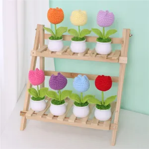 Petits pots de tulipiennes au crochet faites à la main fleurs artificielles déco maison