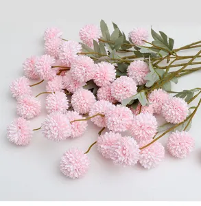 Artificial pink ping pong chrysanthemum flower bunch for wedding photography and home decor detail view