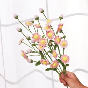 Handmade crochet pink daisy flower bouquet wool knitted artificial plants for home decor