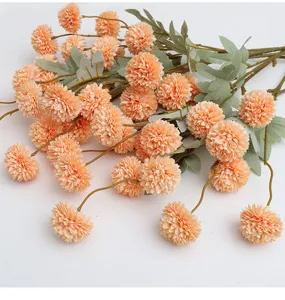 Artificial orange pom-pom chrysanthemum flower bouquet detail, perfect for home and wedding decor.