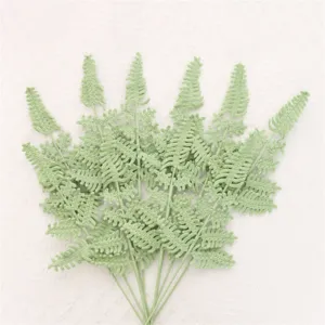 Handmade crochet green fern leaves floral accessory knitted wool plant for home decoration.