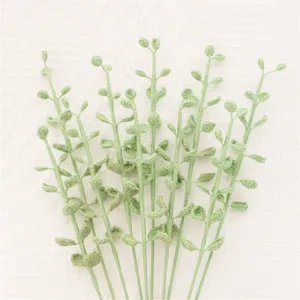 Handmade crochet eucalyptus fern stems green plant branches for home decor floral arrangements detail