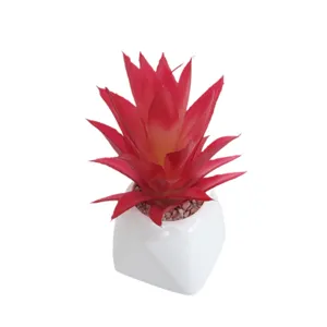 Pianta succulenta finta in vaso di ceramica bianca, decorazione per scrivania e casa.