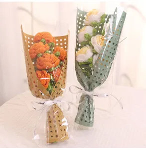Handmade crochet rose bouquet, finished Valentine's Day knitted flower gift with wrapping paper.