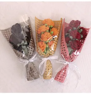 Handmade crochet rose bouquet finished gift knitted flower bouquet home decor gift 1pc