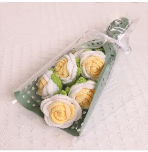 Handmade crochet rose flower bouquet knitted yarn roses romantic gift for valentines day
