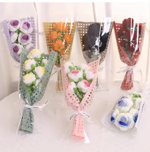 Handmade crochet rose bouquet detail view, beautiful knitted flower gift for Valentine.