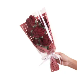 Handmade crochet rose bouquet for Valentine's Day gift, creative knitted flower arrangement.