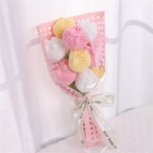 Handmade crochet flower bouquet artificial knitted roses gift for mother teacher holiday party