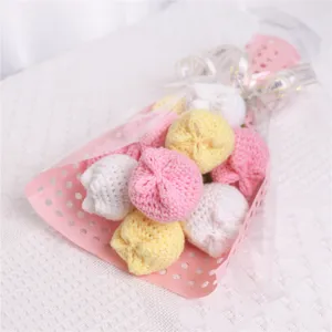 Handcrafted crochet flower bouquet, soft handmade knitted roses and pastel yarn blooms for wonderful gifts.