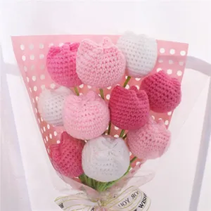 Handmade crochet flower bouquet, cute knitted tulip gift for mother teacher festival