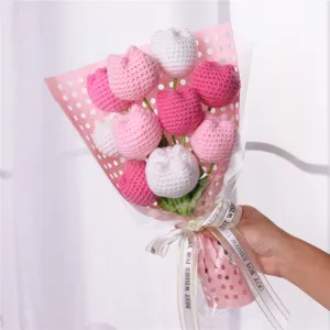 Handmade crochet tulip flower bouquet for holiday gift and romantic home decoration supply