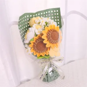 Handmade Crochet Sunflower Flower Bouquet Knitted Floral Gift for Festival Present