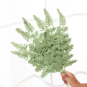 Handmade knitted fern leaves bunch artificial green plants for home decor flower arrangement.