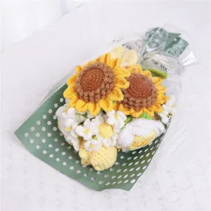 Handmade crochet sunflower bouquet knitted wool flower gift for holiday present cute decor