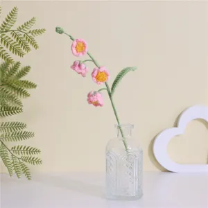 Handmade crochet pink flower in glass vase, perfect for home decor, gift, elegant and charming.
