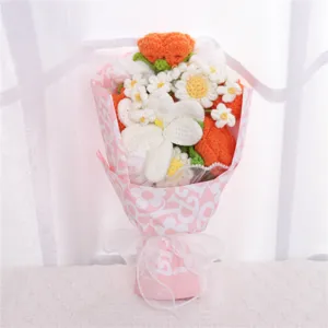Handcrafted crochet flower bouquet featuring roses and daisies, exquisite gift details.