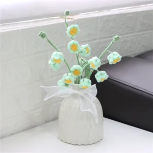 Handcrafted crochet flower bouquet in white ceramic vase artificial floral home decor gift