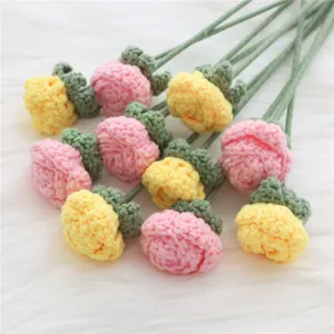 Handcrafted crochet rose flower bouquet knitted woolen floral decoration for home decor