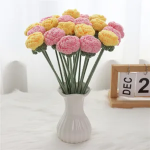 Handmade crochet bubble rose flower bouquet knitted wool faux flowers for home decor display