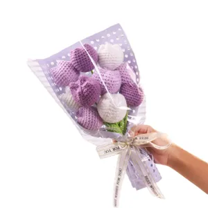 Handmade crochet tulip flower bouquet, exquisite knitted floral gift for birthday or celebrations.