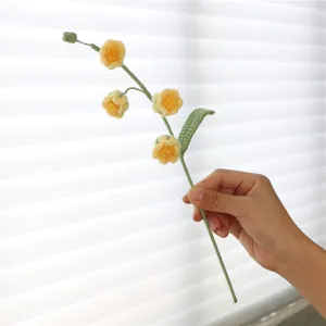 Handmade crochet yellow flower single stem gift knitted floral decor home ornament art craft