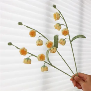 Handmade Crochet Flower Bouquet Yellow Lily of the Valley Knitted Artificial Floral Decor for Gift