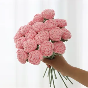Handmade Knitted Rose Artificial Flower Crochet Flower Bouquet Home Wedding Party Decoration Gift