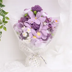 Handmade Knitted Wool Yarn Artificial Flower Bouquet Simulation Rose Sunflower Home Decor Gift For Mother's Day
