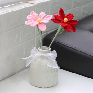 Handmade Crochet Yarn Flower Bouquet Artificial Cosmos And Lily Of The Valley Flowers Home Decor Craft