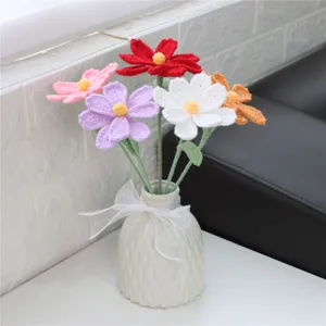 Handmade crochet cosmos flower bouquet colorful knitted floral home decor gift ideas