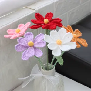 Handmade crochet flower bouquet artificial knit cosmos flowers home decor gift for women