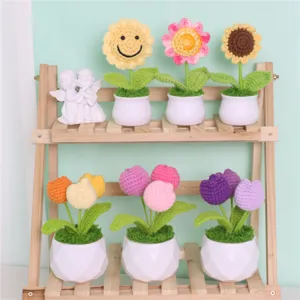 Fleurs au crochet faites main mini plantes en tricot pour décoration de bureau et cadeaux