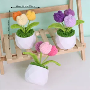 Plante en pot tulipe au crochet faite à la main fleur artificielle décoration mini pot tricoté