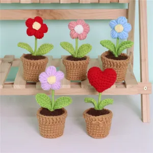 Mini pots de fleurs au crochet faits à la main, plantes artificielles tricotées, décoration d'intérieur