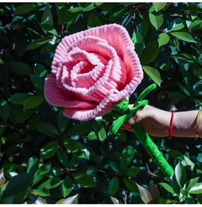 Ramo de rosas gigante hecho a mano de limpiapipas rosa peluche flor artificial regalo