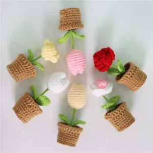 Mini plantes en pot au crochet faites main, jolie décoration de fleurs tricotées pour la maison.