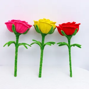 Ramo de rosas de limpiapipas hecho a mano, flores artificiales rosa amarillo rojo regalo.