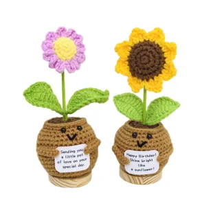 Handgefertigt Häkeln Topfblume Sonnenblume Gänseblümchen Holzsockel positive Geschenk Deko