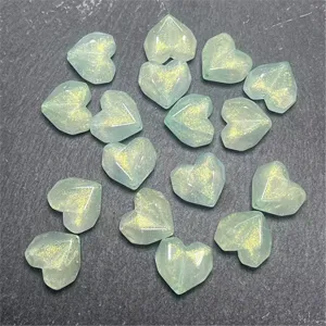 Acrylic faceted glitter heart beads DIY craft phone chain accessories green 50pcs