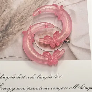 Breloques lune papillon en resine pailletee rose accessoire bijoux DIY pour coque de telephone