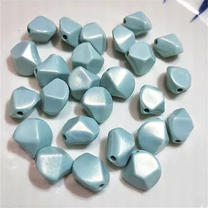 Macaron blue acrylic irregular rhombus loose beads with mermaid finish for DIY jewelry.