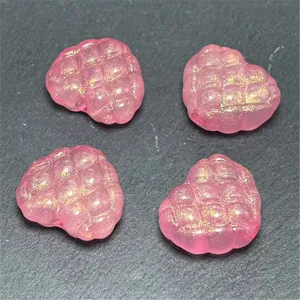 Pink glitter waffle heart beads for DIY phone charms, vertical hole jewelry making accessories